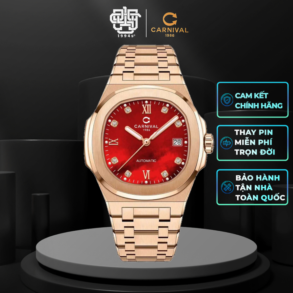 Đồng Hồ Nam CARNIVAL 8160G-VH-DOK Xà Cừ Đỏ Hàng Chính Hãng