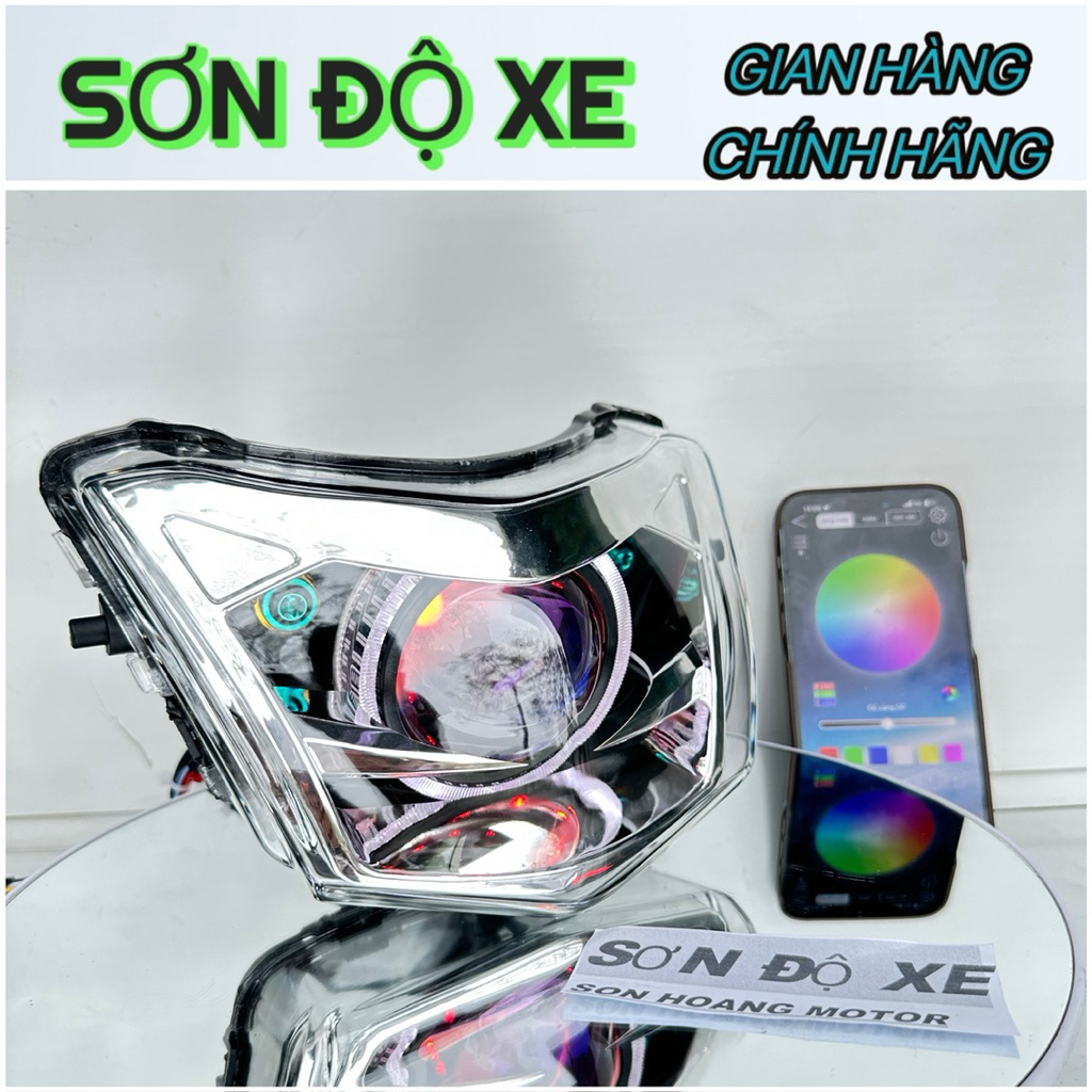 Đèn Pha Bi Cầu Wave 50-100-110 Độ Bi Cầu F11 60W , Mắt Quỷ Đổi Màu + Vòng 3D Trắng ( Bảo Hành 24 Thá