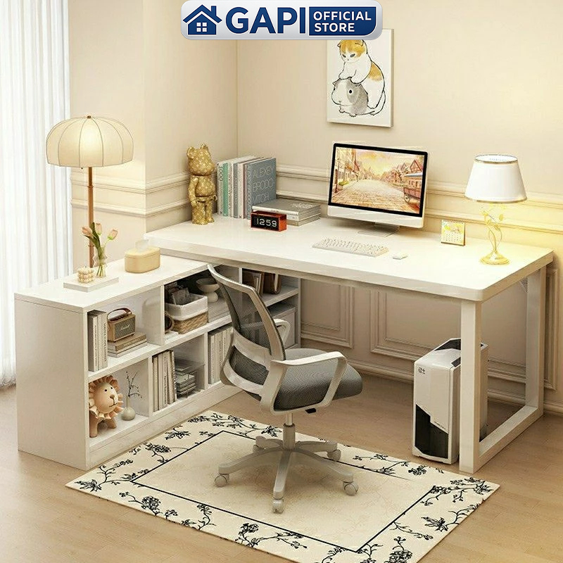 Bàn làm việc chữ L kết hợp tủ sách Gapi thông minh xoay 360  - Gm131