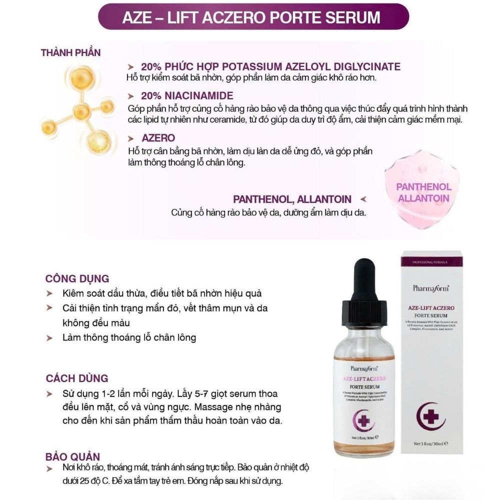 Ảnh 12 của Serum Pharmaform Aze-Lift  giúp kiểm soát dầu, thu nhỏ lỗ chân lông, giảm mụn, thâm 30ml