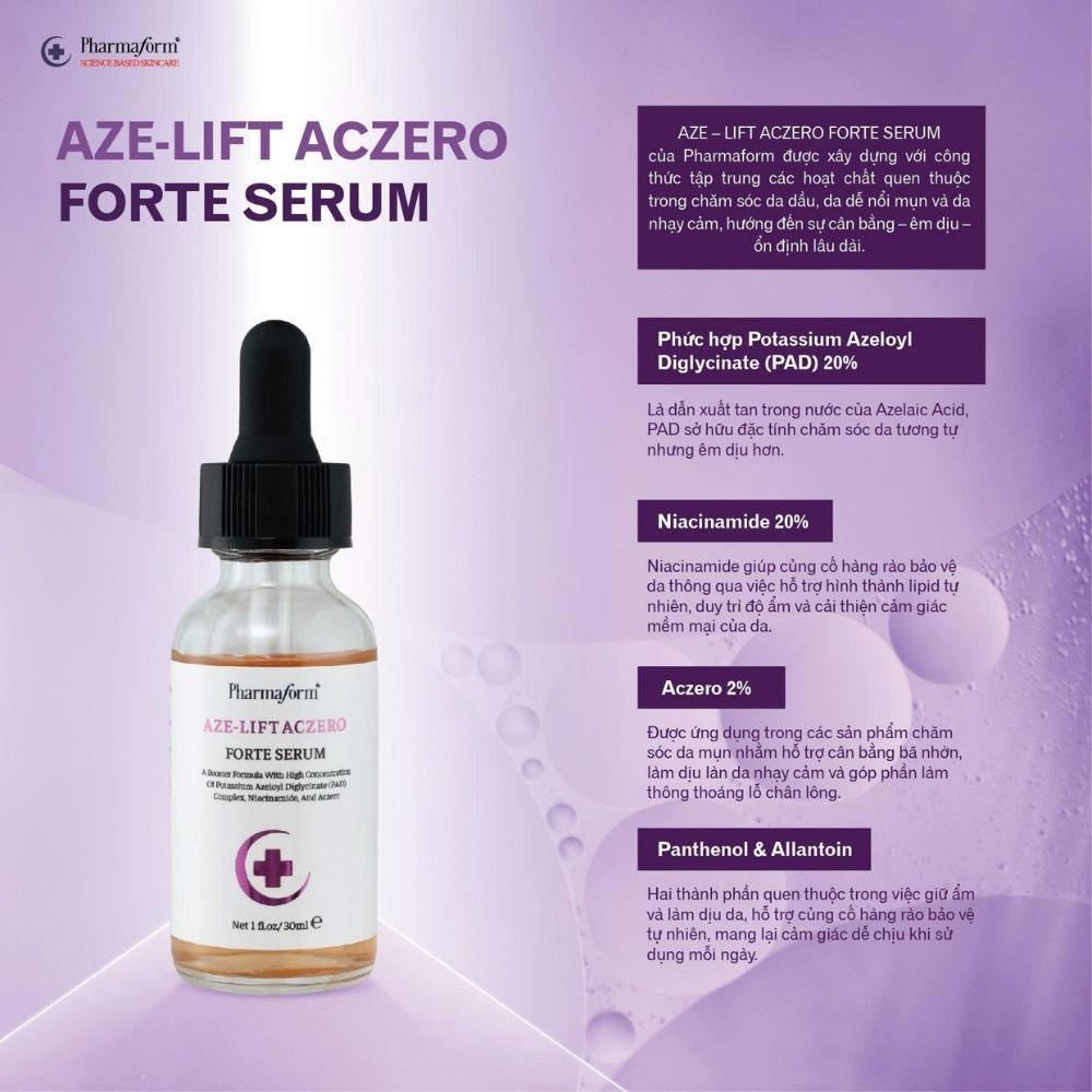 Ảnh 10 của Serum Pharmaform Aze-Lift  giúp kiểm soát dầu, thu nhỏ lỗ chân lông, giảm mụn, thâm 30ml