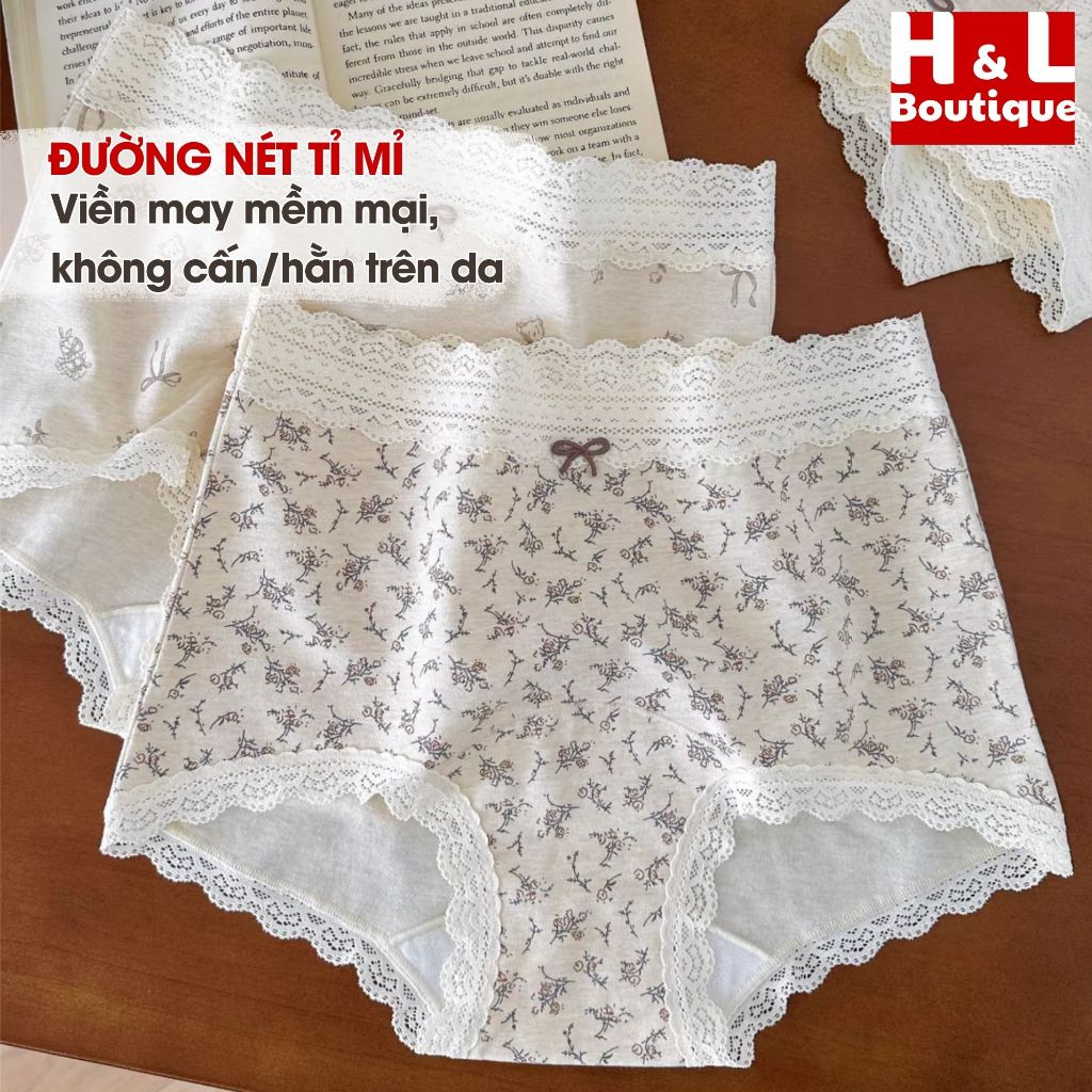 Combo Quần Lót Nữ Cotton Họa Tiết Nhí, Quần Boxer Viền Ren Mềm Mịn Thoáng Khí Hl BOUTIQUE L5272