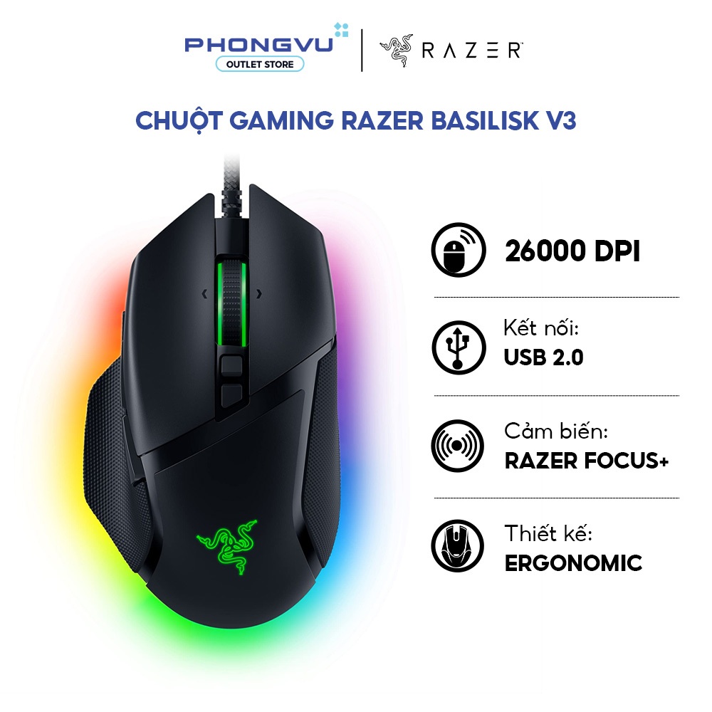Chuột Gaming có dây Razer Basilisk V3 - 26000 DPI - 11 Nút Lập Trình - LED RGB - Bảo hành 24 tháng | BigBuy360 - bigbuy360.vn