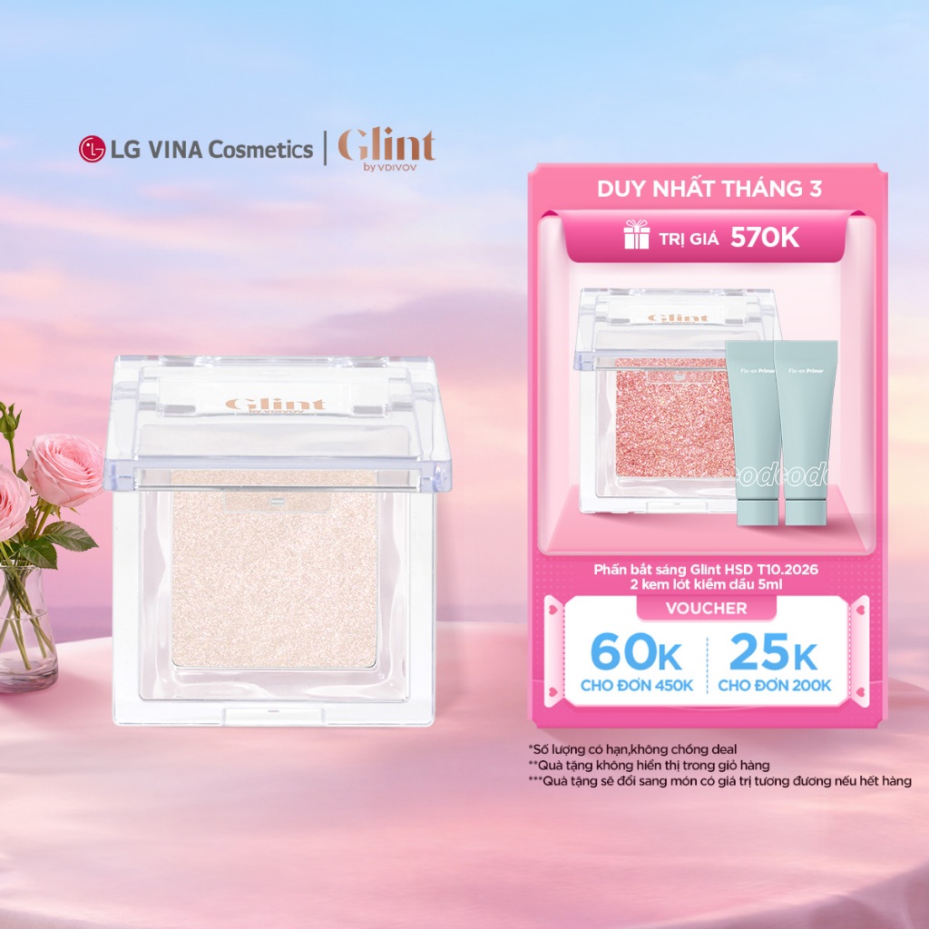 [LG Makeup VN] Phấn bắt sáng highlight Glint 2.3g chứa bột ngọc trai, đa năng, dạng nén siêu mịn