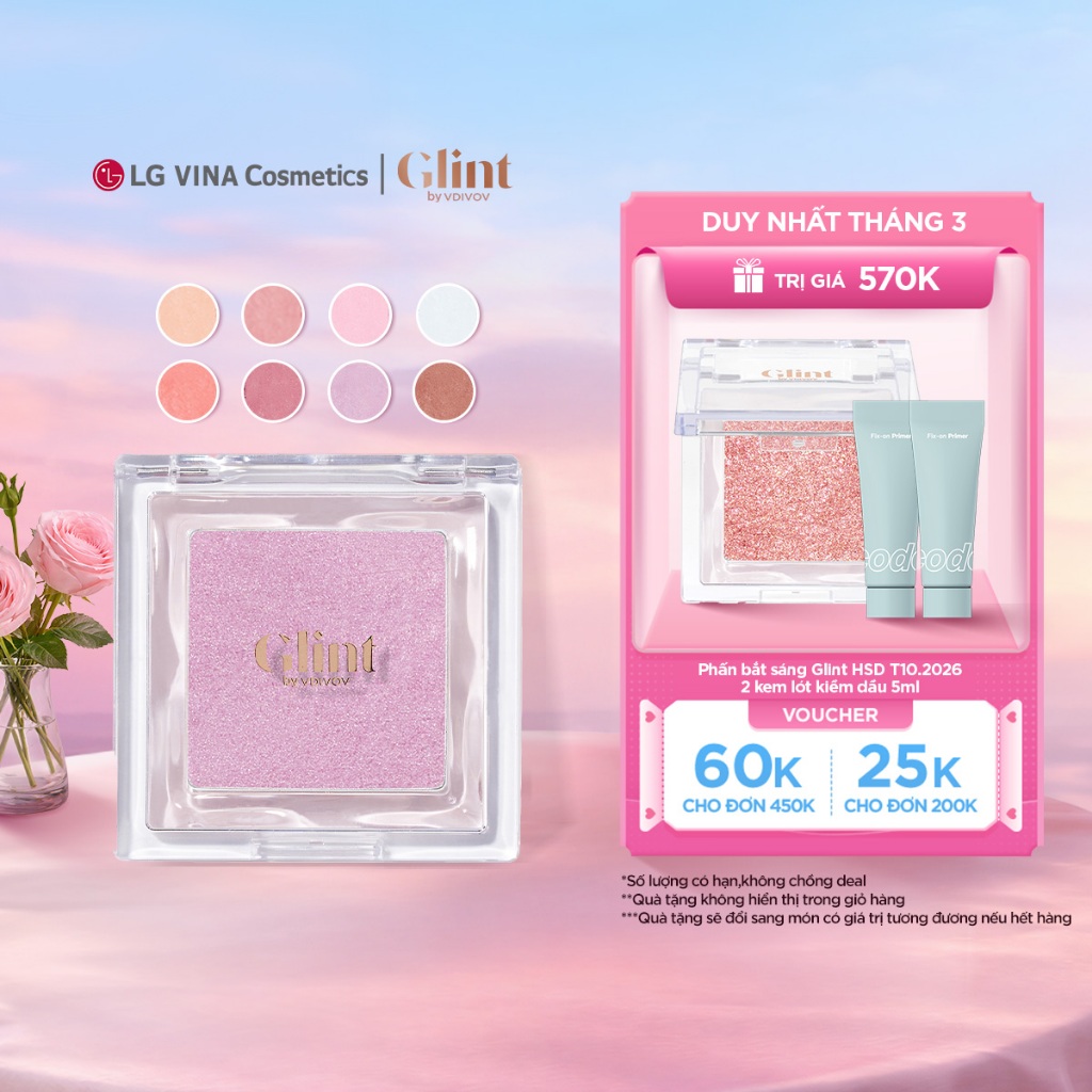 [LG Makeup VN] Phấn má hồng Glint 2.4g đa năng dạng nén cùng hạt ngọc trai, mịn màng, mỏng nhẹ