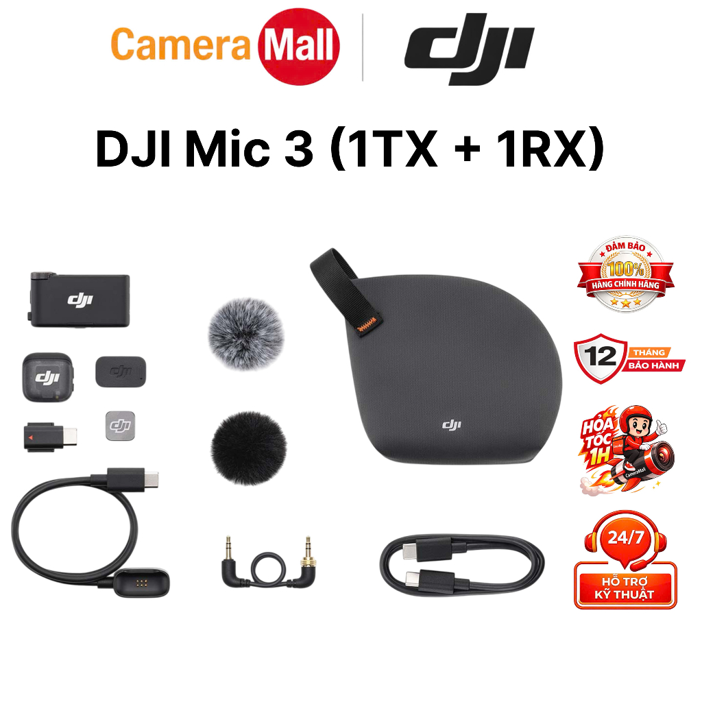 Bộ micro không dây cài áo DJI Mic 3 (1TX + 1RX) Mini nhỏ gọn nhẹ, khử ồn chất lượng