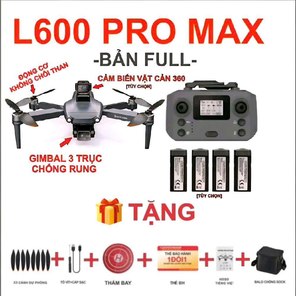 FLYCAM L600 Pro Max+3 TRỤC CHỐNG RUNG+CAMERA 4K+CẢM BIẾN VÂT CẢN 4 CHIỀU 2024 C.HÃNG+ HỖ TRỢ THẺ NHỚ