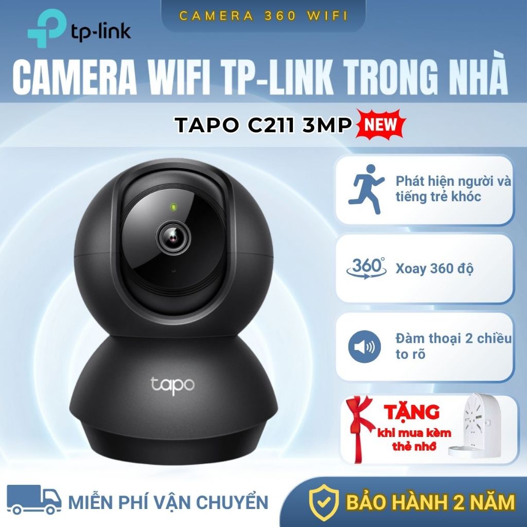 Camera Wifi Trong Nhà Tapo C211 3MP, Quay Quét 360 Độ, Phát Hiện Chuyển Động, Đàm Thoại 2 Chiều, Bảo