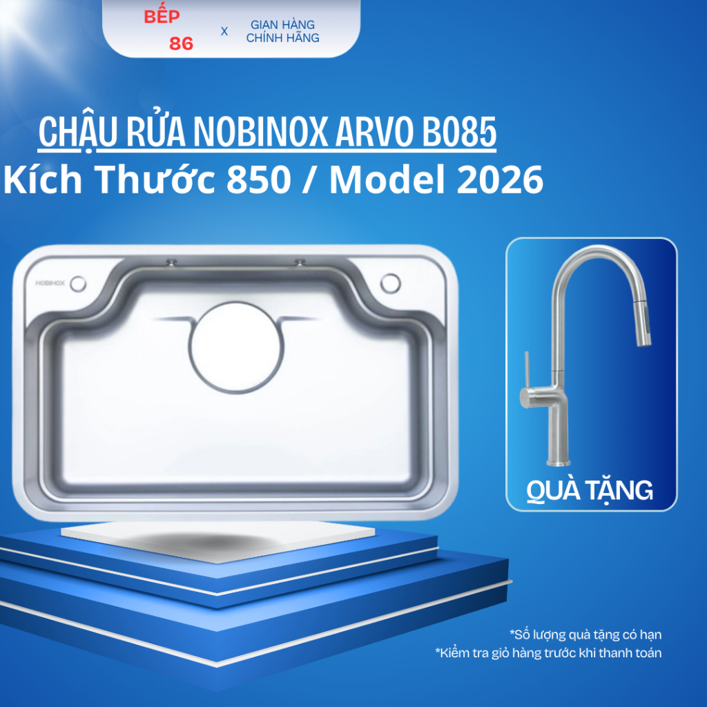 Chậu rửa bát 1 hố NOBINOX ARVO B085 | Kích thước 850