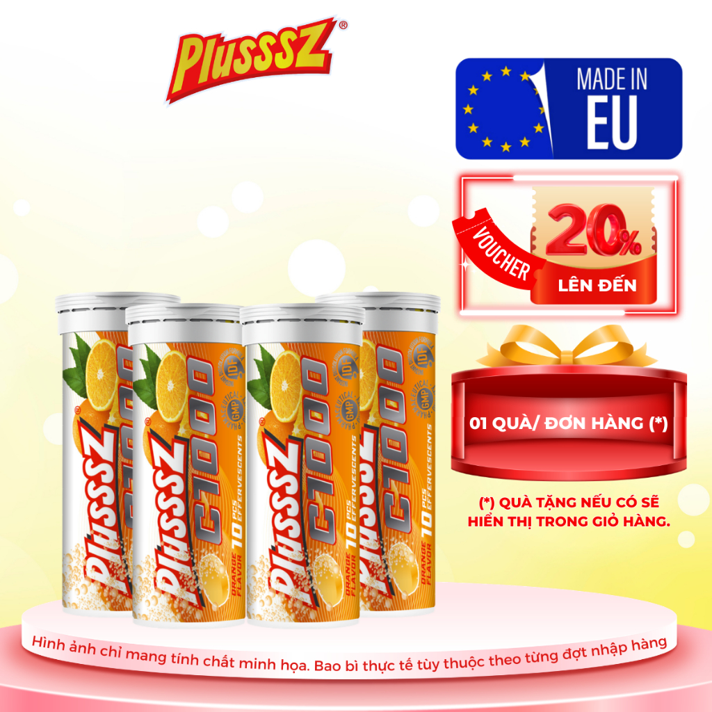 [COMBOI 4] Viên sủi Plusssz C1000 vị cam không đường bổ sung 1000 mg Vitamin C - nhập khẩu chính hãn