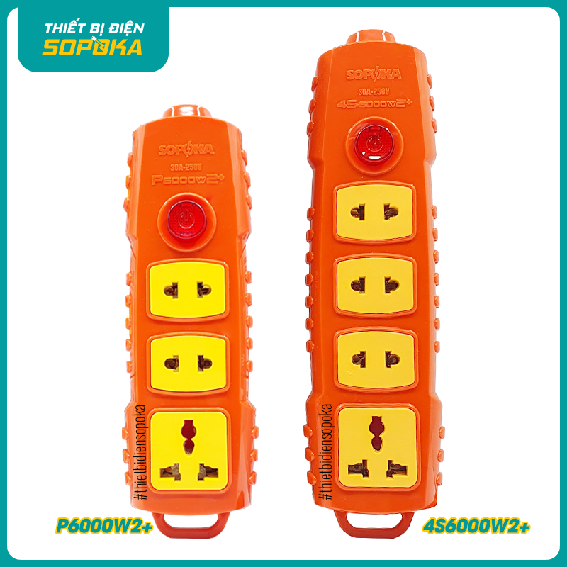 Ổ cắm điện chưa có dây (TỰ ĐẤU DÂY) SOPOKA 6000W lõi sứ chịu nhiệt, nút chịu tải P6000W2+ 4S-6000W2+