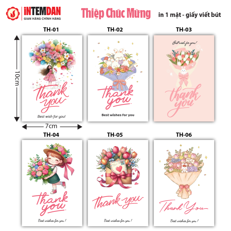 TH-00 đến TH-06, Combo 100 Thiệp Chúc Mừng Ngày Lễ 8/3, 20/10 VINH LIEN Kích Thước 7x10cm, in 1 Mặt