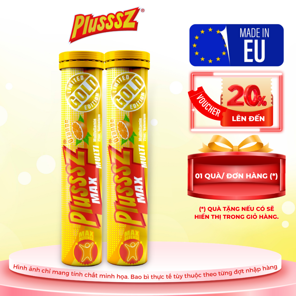 [COMBO 2] Vitamin Tổng Hợp Viên Sủi  Plusssz Max Multivitamin Vị Cam Không Đường