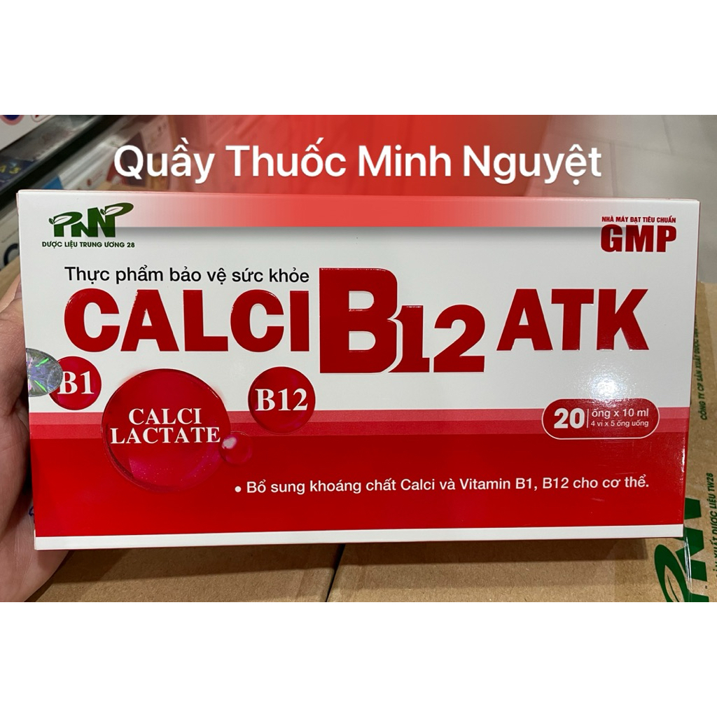 Canxi nước hữu cơ - Calci B12 ATK - Bổ sung Canxi và Vitamin B1 ,B12 cho cơ thể - Hộp 20 ống