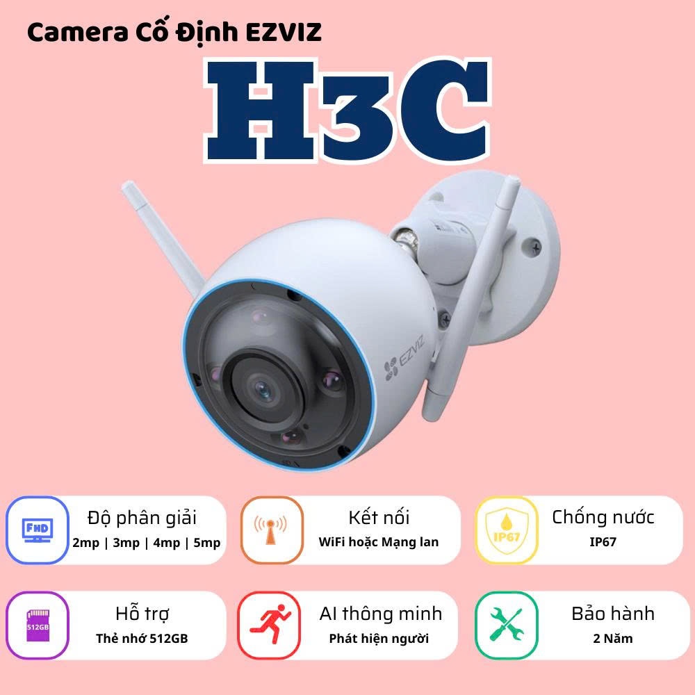 Camera WiFi ngoài trời cố định EZVIZ H3C 2MP/3MP/4MP/5MP chống nước IP67, đàm thoại 2 chiều