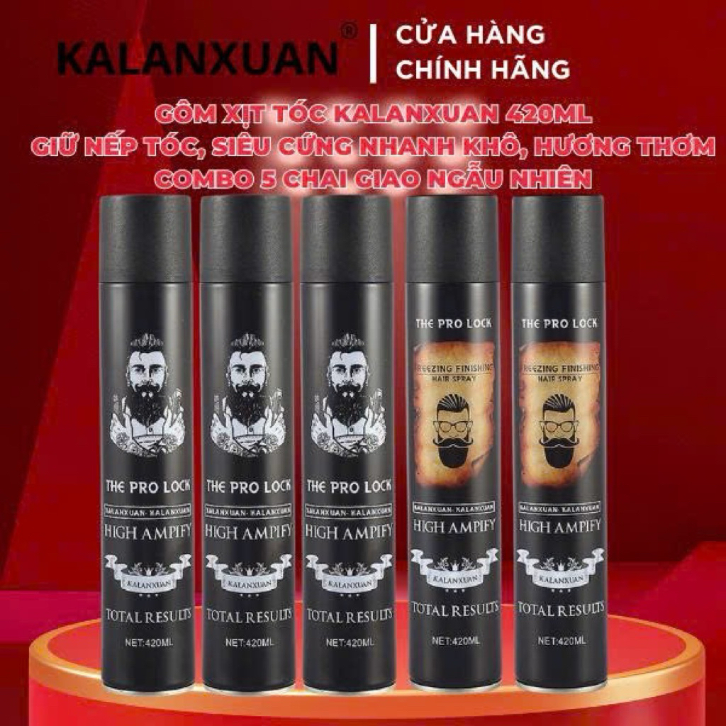 Combo 5 Chai Gôm Xịt Tóc KALANXUAN 420ML – Giữ Nếp Siêu Cứng, Nhanh Khô, Không Bết Tóc, Tạo Kiểu Nam Nữ