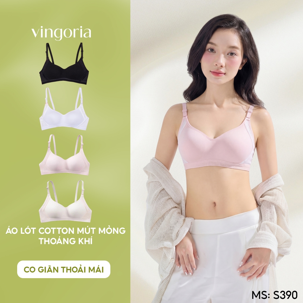 Áo ngực không gọng nữ cotton mút mỏng VINGO/VINGORIA dây lưới thoáng khí mặc thoải mái S390