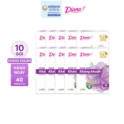 Combo 10 Băng vệ sinh Diana Sensi hàng ngày kháng khuẩn 40 miếng/gói