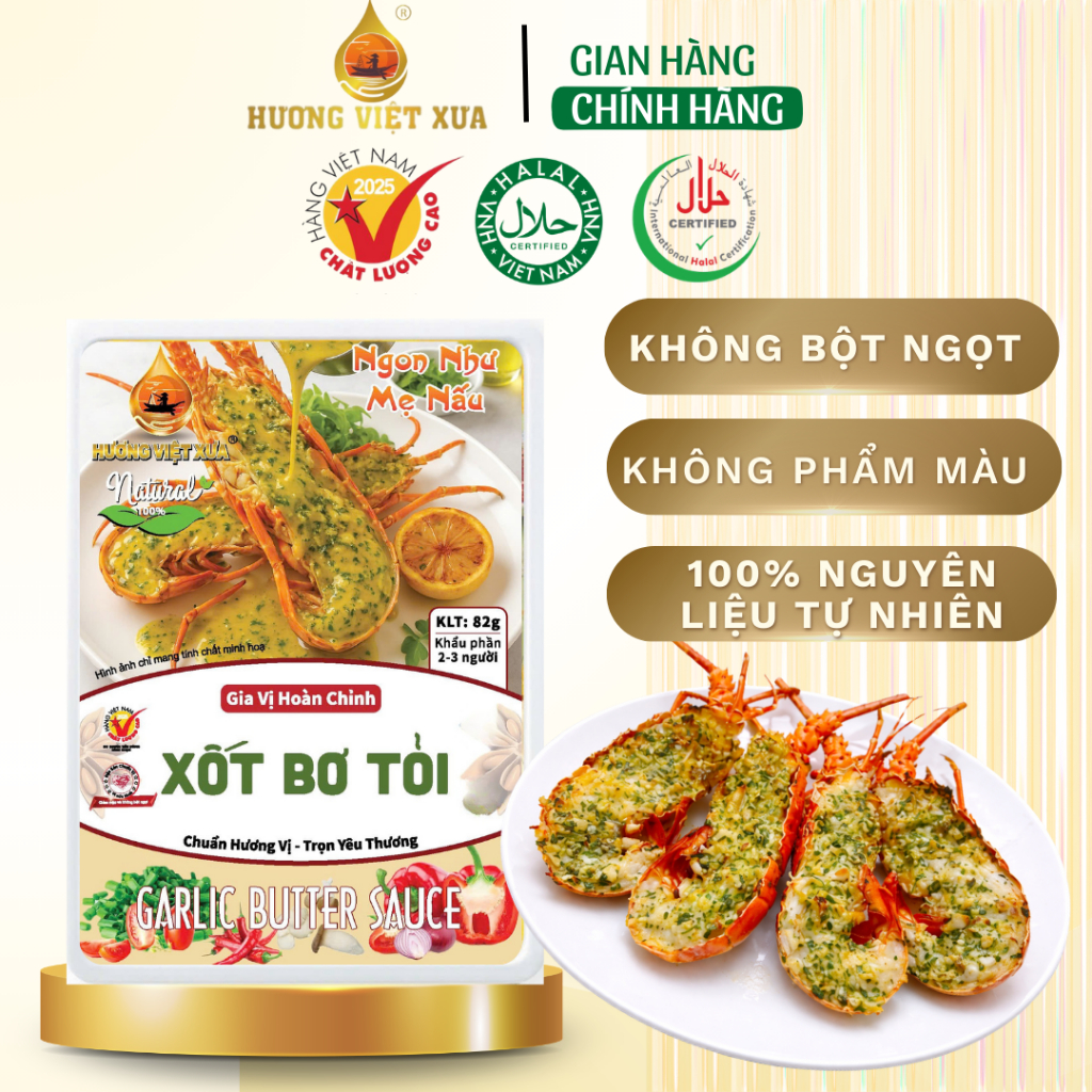 Xốt Bơ Tỏi Hương Việt Xưa KHÔNG BỘT NGỌT 82 gram Sốt Bơ Tỏi Gia Vị Hoàn Chỉnh Xốt Bơ Tỏi