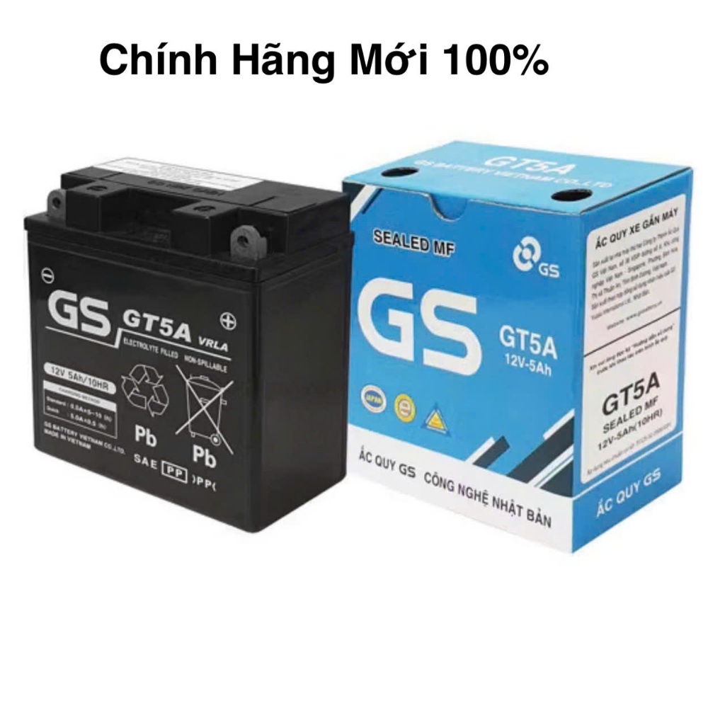 Bình ắc quy 12v xe máy khô miễn bảo dưỡng GS GT5A | 12V - 5ah