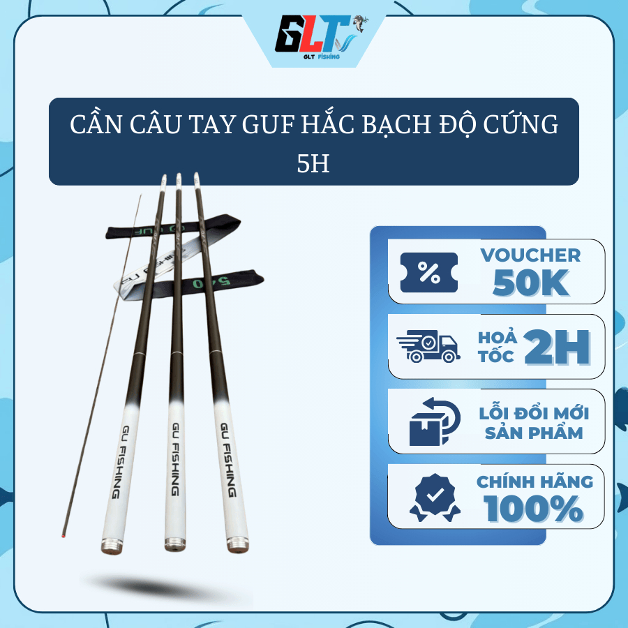 Cần Câu Tay Guf Hắc Bạch Độ Cứng 5H Chuyên Săn Chép Trắm Chất Liệu Carbon Cao Cấp - GLT Fishing