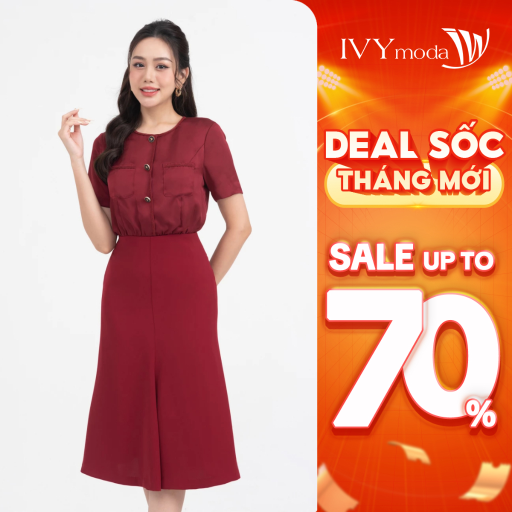 Đầm lụa đuôi cá nữ, đầm công sở dạo phố nữ IVY moda MS 48M8404