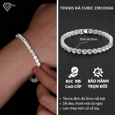 Lắc tay bạc nam tennis đính đá 5ly cá tính LTA0112 - Trang Sức TNJ