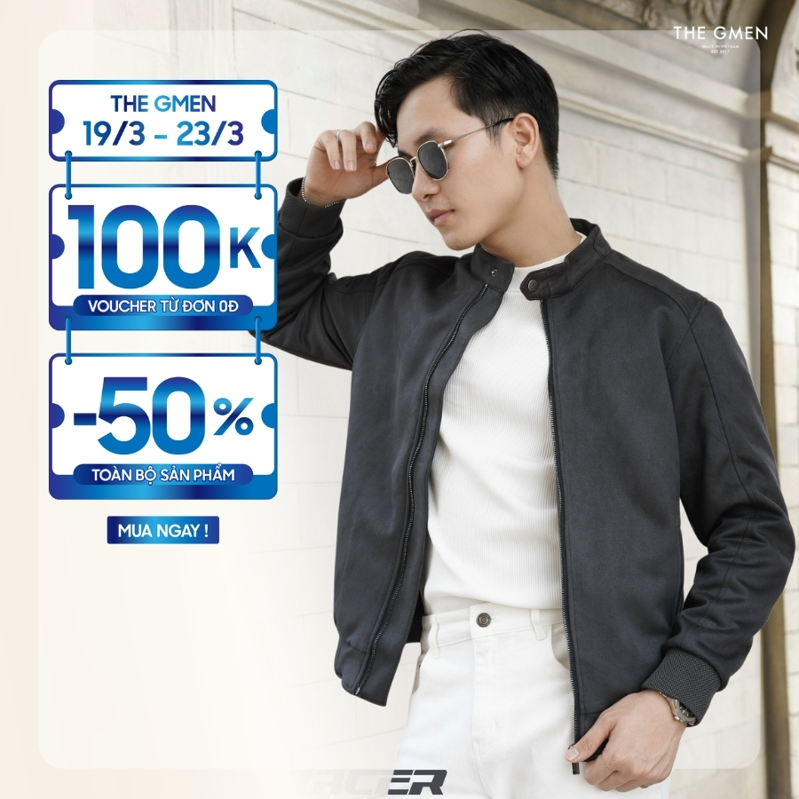 Áo khoác da lộn cổ trụ Biker F24 Racer Jacket form dáng cổ điển - THE GMEN ELEGANT EST 2017