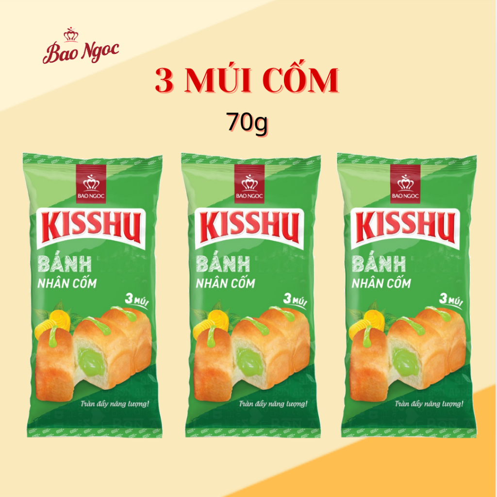 [1-5 Chiếc] Bánh mì tươi kisshu 3 múi nhân cốm Bảo Ngọc 70g 1 cái