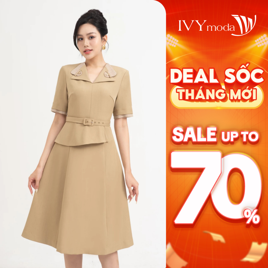 Đầm xòe nữ phối đai IVY moda MS 48M8645