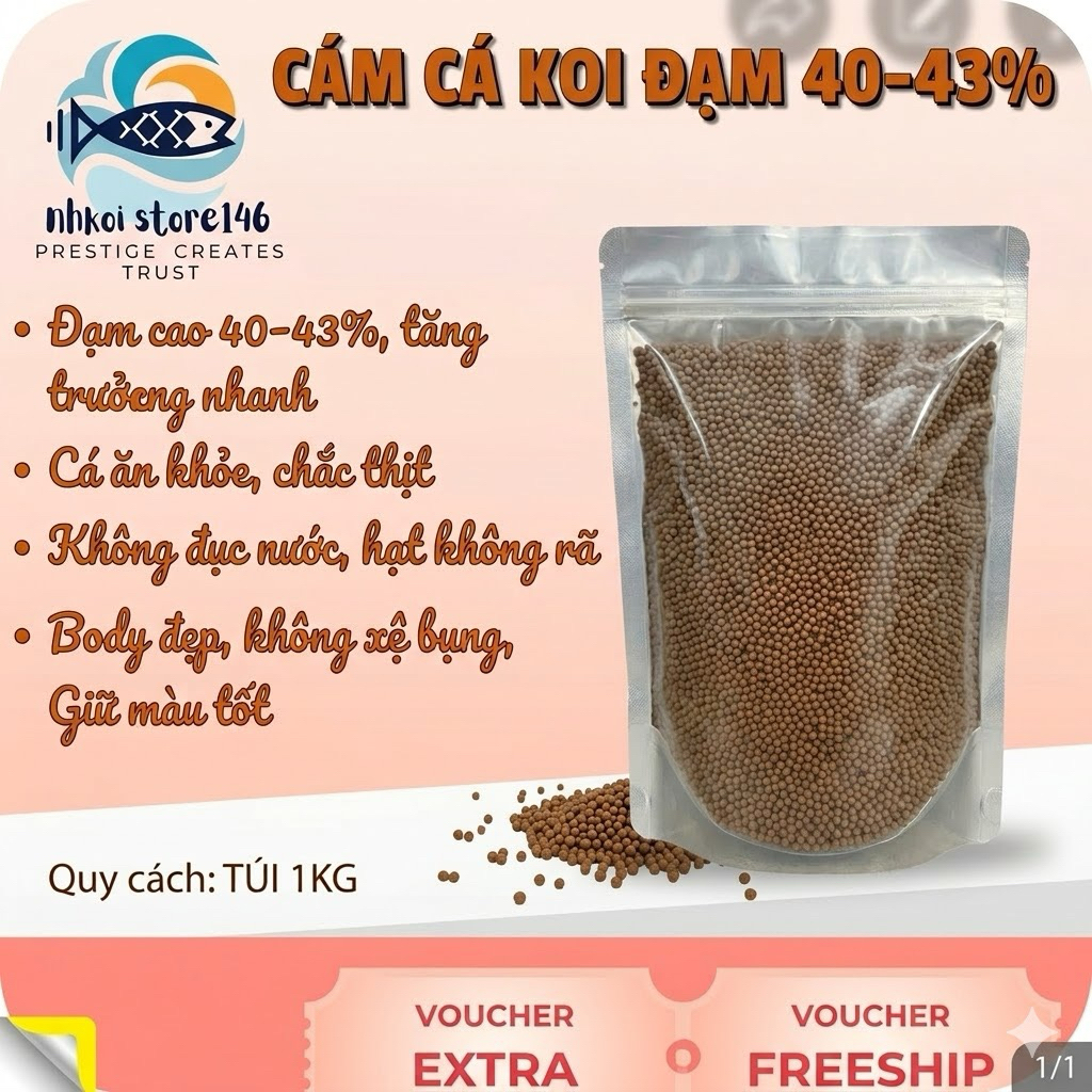 Cám cá Koi đạm 40–43% (2ly–5ly) – Tăng màu, lớn nhanh – Không đục nước – 1kg