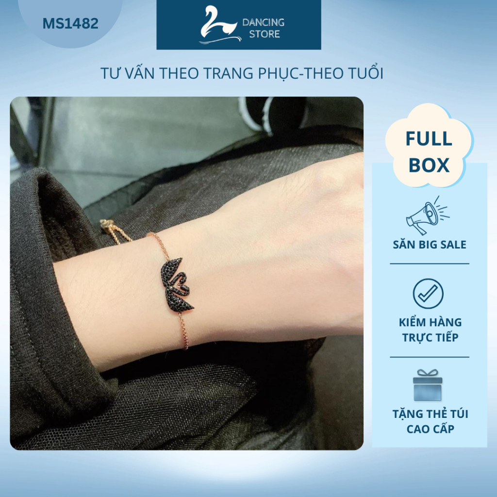 Vòng tay Nữ Iconic Swan Đen đôi dây Rosegold Cao cấp  Dancing Store Fullbox