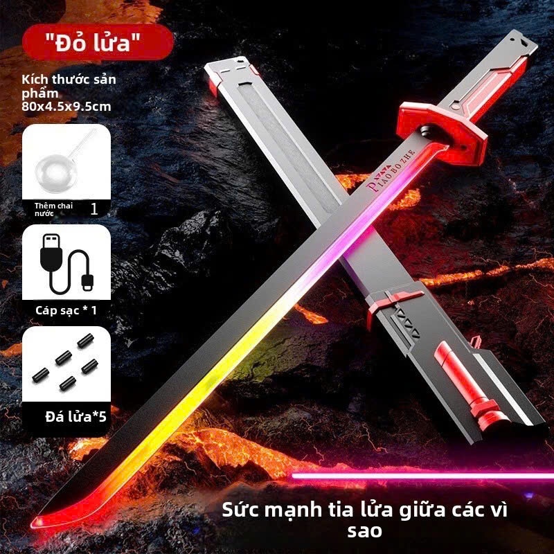 [PIAO PO ZHE] Đồ chơi kiếm ánh sáng, kiếm phát sáng nâng cấp phun sương đèn Led 7 màu - Sạc TypeC