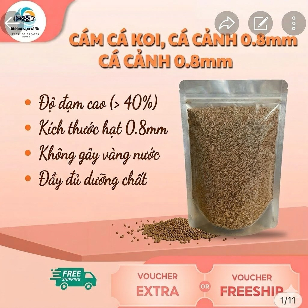 1kg cám cá cảnh (Hạt 0,8mm độ đạm 40% ) Thức ăn cá Koi, cá vàng , cá giống siêu chuẩn