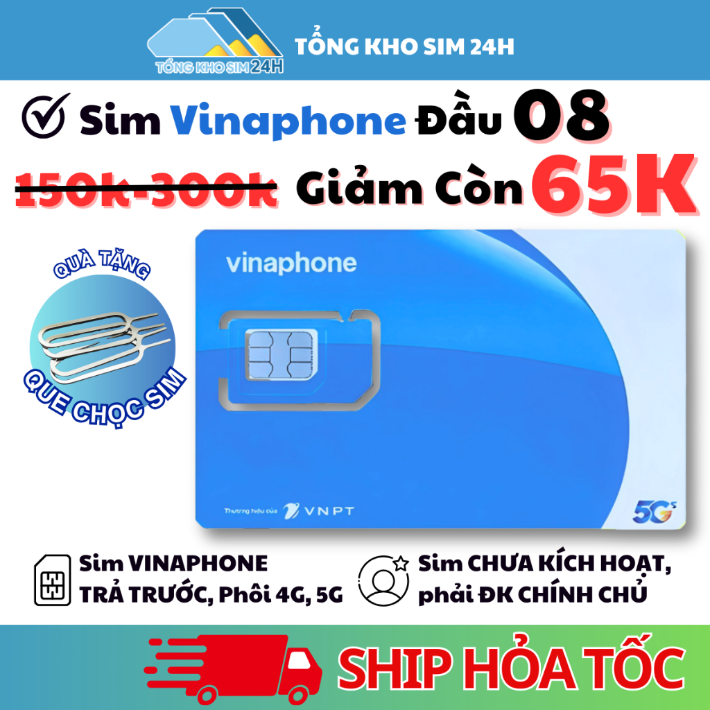 Sim Vinaphone Số Đẹp Giá Rẻ Chỉ Từ 65k, Sóng 5G, Sim Trả Trước Nghe Gọi [Chưa kích hoạt, Phải ĐKCC]