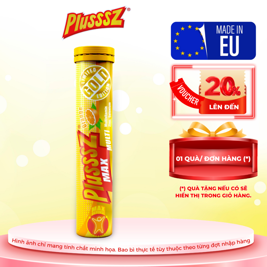 [TUÝT 20 VIÊN] Viên Sủi Plusssz Max Multivitamin – Vitamin Tổng Hợp – Cam Không Đường