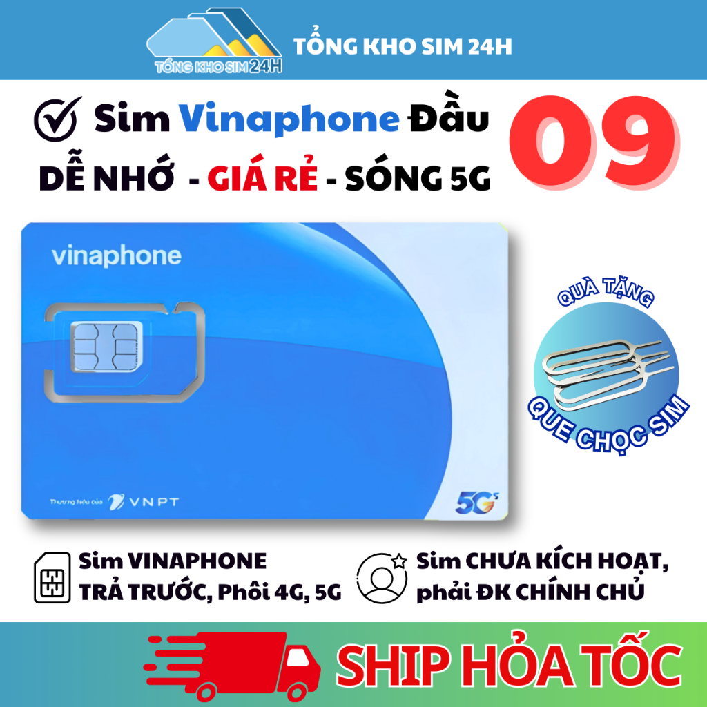 Sim Vinaphone Số Đẹp Đầu 09 Đẹp Sale còn 85k, Sóng 5G Nghe Gọi Trả Trước Giá rẻ, Sim Phải ĐKCC
