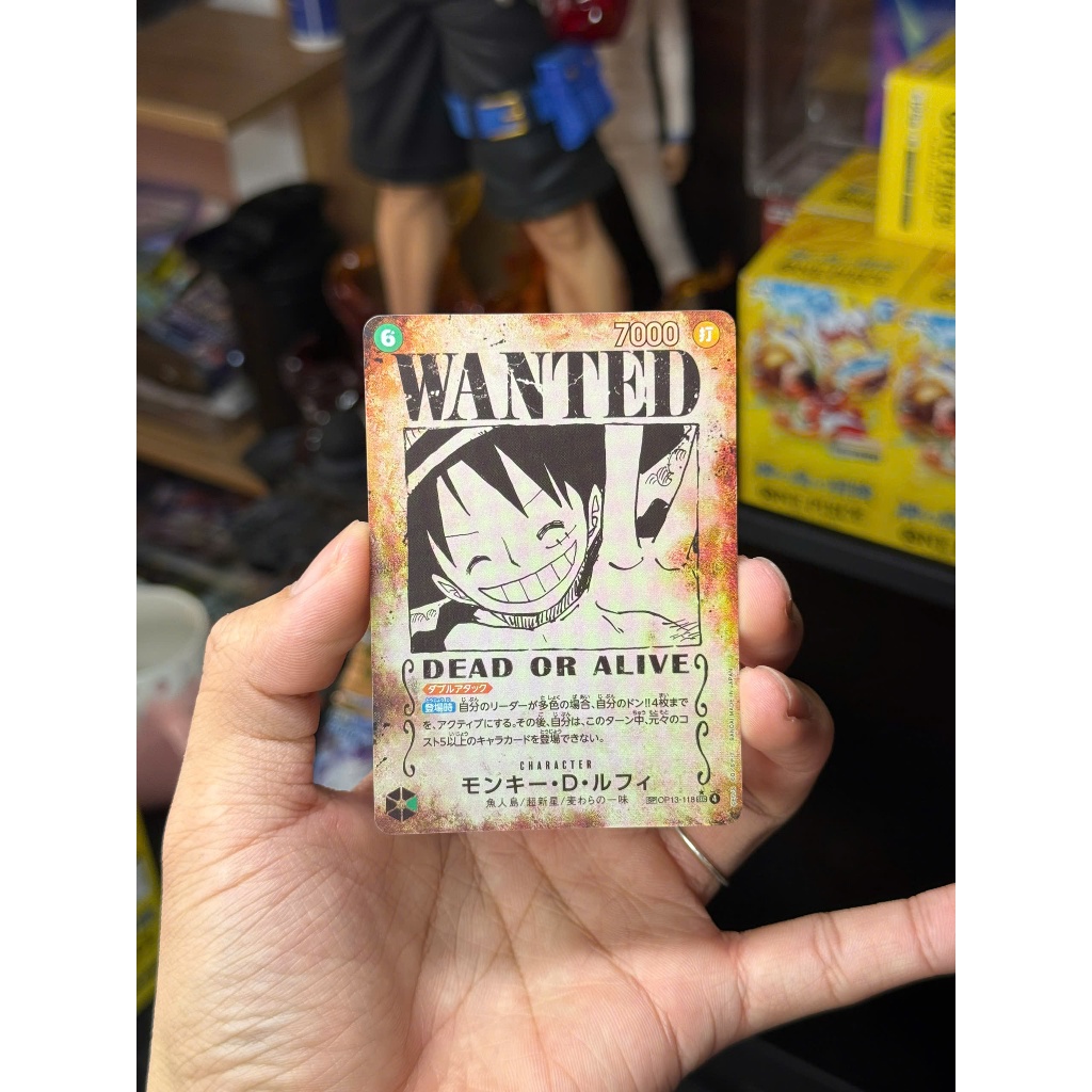 THẺ BÀI ONEPIECE- CHÍNH HÃNG BANDAI-JP- OP13-118 WANTED LUFFY MINT A