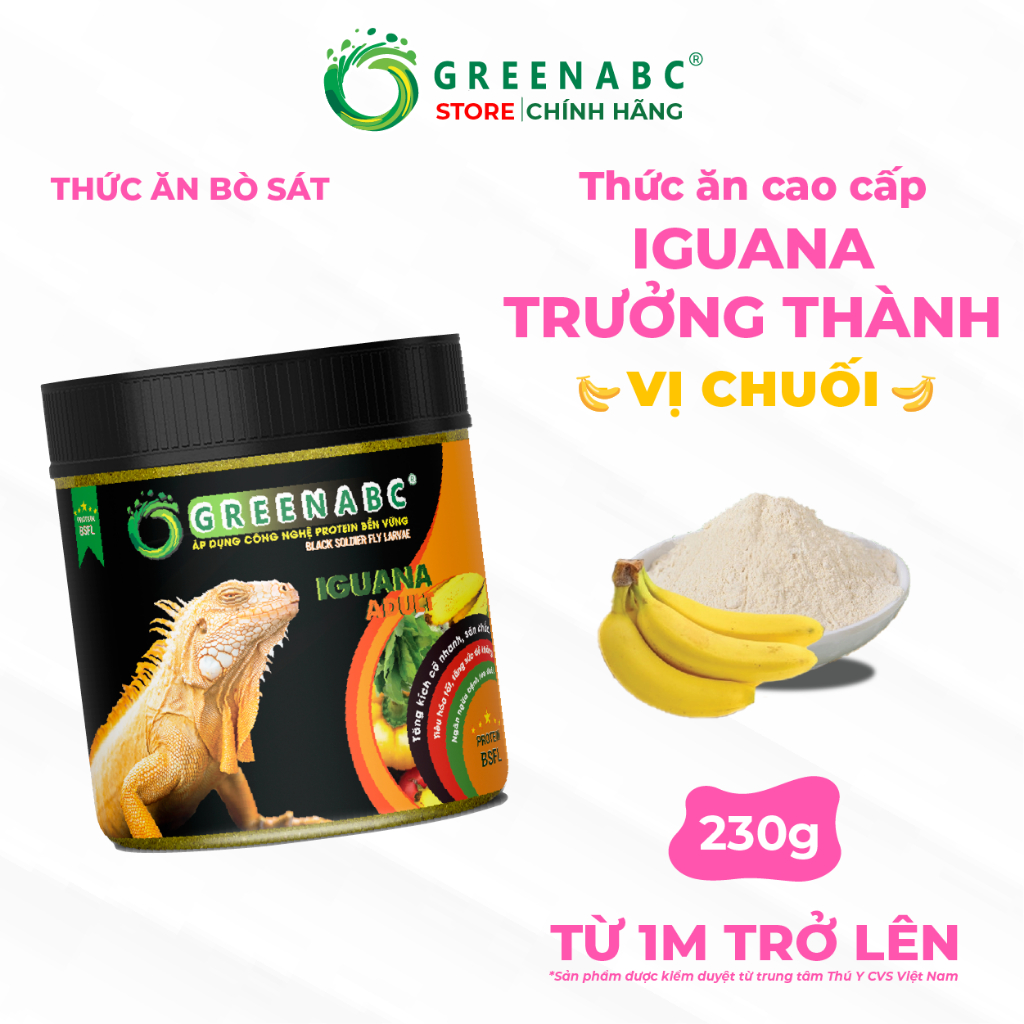 Thức ăn Iguana Trưởng Thành GREENABC. Vị chuối dùng cho Iguana từ 1m trở lên – Gai bung, gù cao, dán