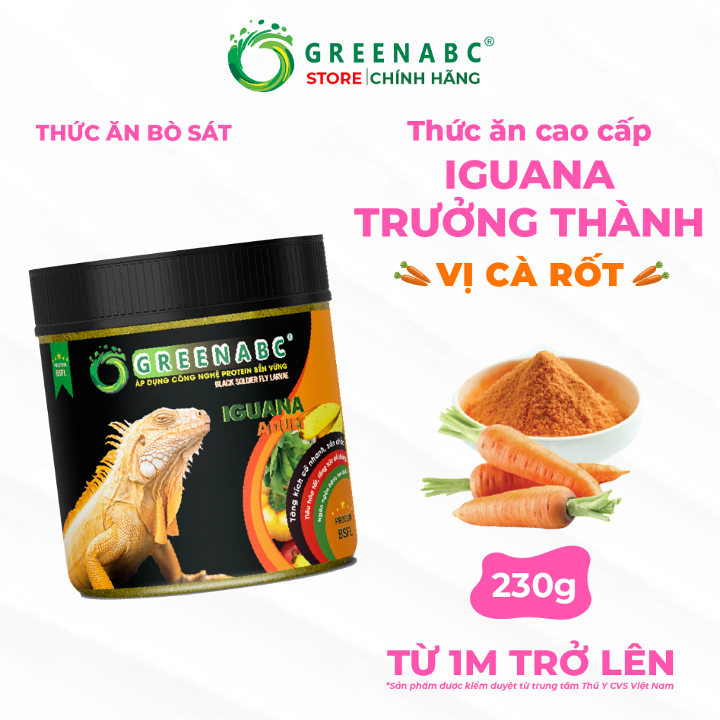 Thức ăn Iguana Trưởng Thành GREENABC. Vị cà rốt dùng cho Iguana từ 1m trở lên – Gai bung, gù cao, dá