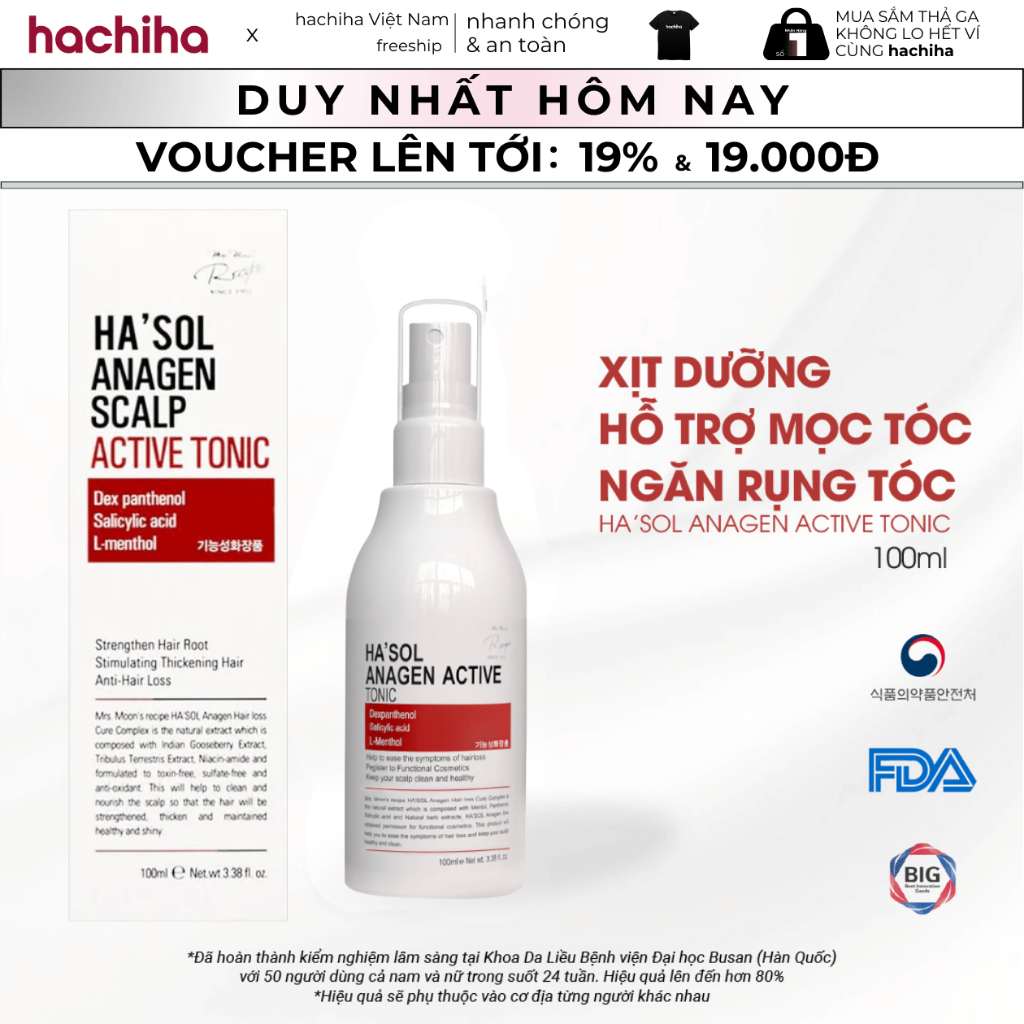 [CHÍNH HÃNG] Xịt Kích Mọc Tóc Hasol Anagen Active Tonic - Hỗ Trợ Mọc Tóc, Dưỡng Nang Tóc Chắc Khoẻ V