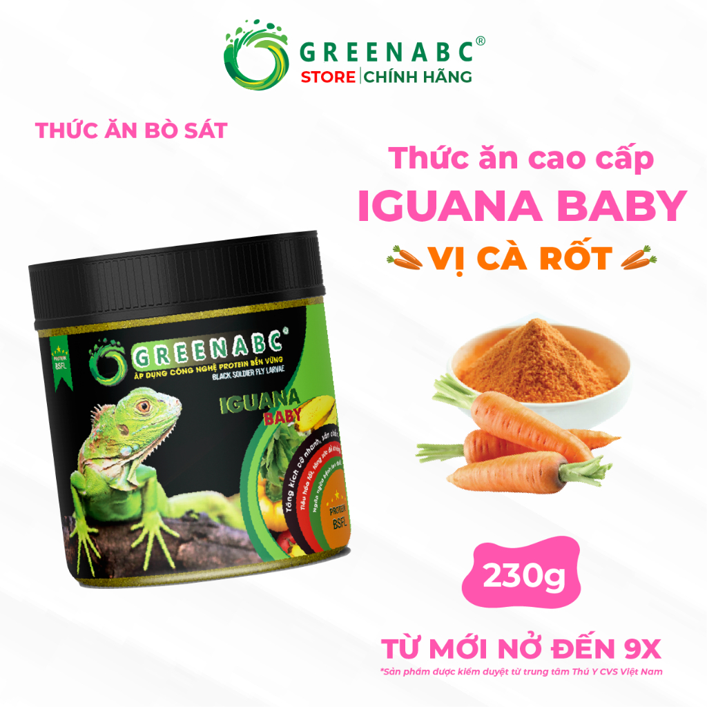 Thức ăn Iguana Baby GREENABC. Vị cà rốt dùng cho Iguana từ mới nở cho đến 9x – Tăng size, tăng màu. 