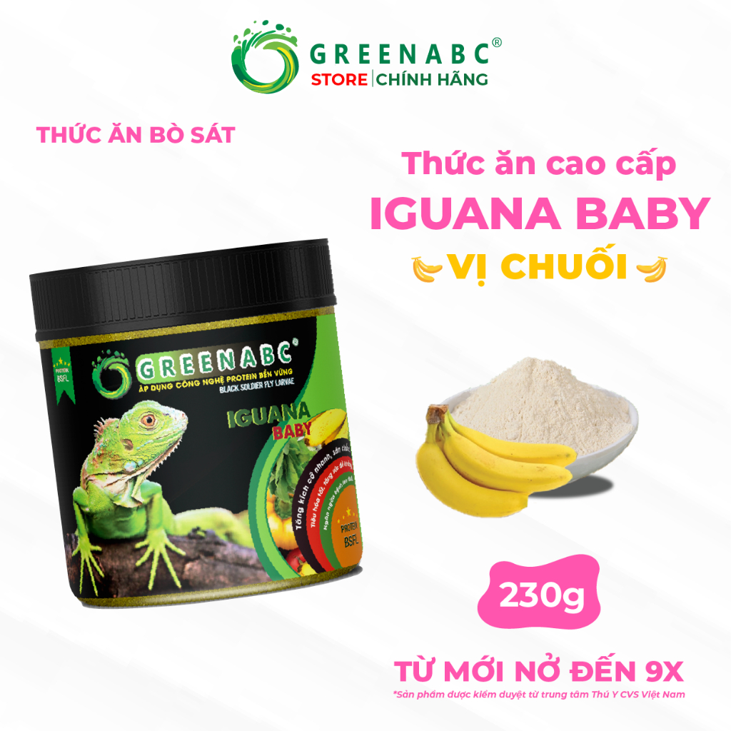 Thức ăn Iguana Baby GREENABC. Vị chuối dùng cho Iguana từ mới nở cho đến 9x. Tăng size, tăng màu - H