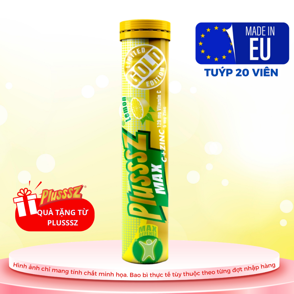 (GIFT) Viên sủi Plusssz Max vitamin C + kẽm vị chanh không đường Tuýp 20 viên