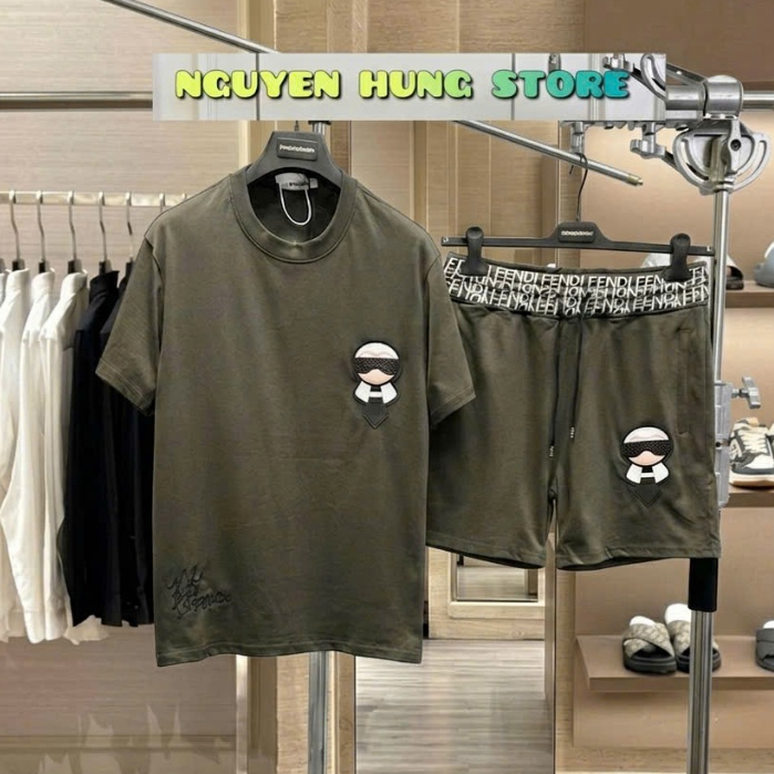 Bộ Cộc Boy Phố nam F@Di GReen Rêu Hàng Cao cấp Logo Thêu cao Su,Bộ Nam Hè chất vải mềm mịn Nam co giãn Cực Mát
