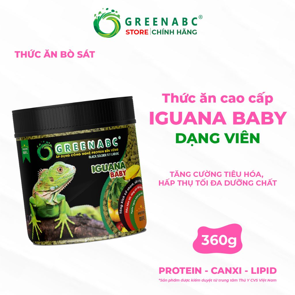 Thức ăn Iguana Baby Viên GREENABC - Dạng viên dành cho Igu từ 5x đến 9x, tăng size, tăng màu - Hộp 3