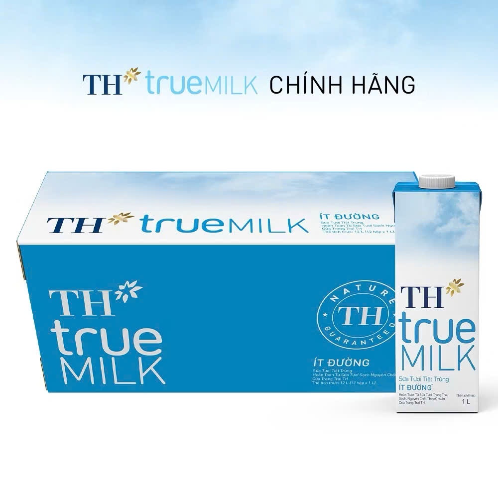 Thùng 12 hộp sữa tươi  TH TRUE MILK ÍT ĐƯỜNG 1 LÍT