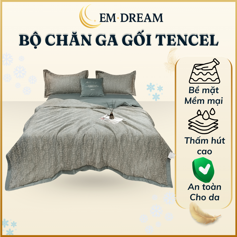 Bộ Chăn Ga Gối Tencel EmDream Cao Cấp Mềm Mịn Sang Trọng Cho Phòng Ngủ Chăn Ga Lụa Mát Mịn Bộ Drap G