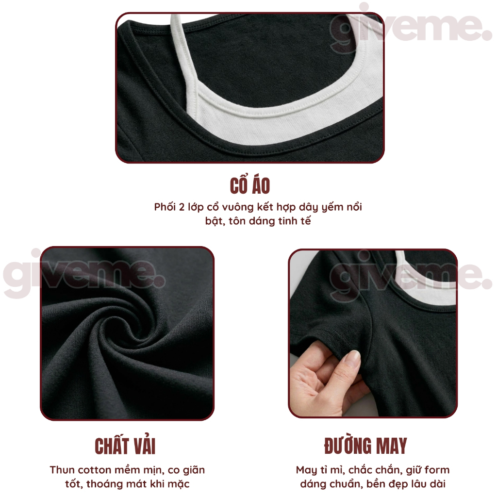 [SUMMER VIBE] Áo Thun Cotton Ôm Body 2 Lớp Cổ Vuông Phối Bra Dây Yếm Thắt Sau Cổ Tôn Dáng – Giveme.clothing_saigon | BigBuy360 - bigbuy360.vn