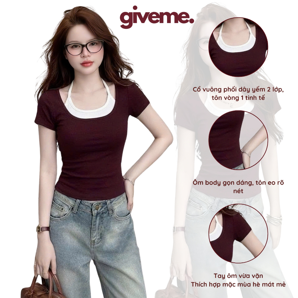 [SUMMER VIBE] Áo Thun Cotton Ôm Body 2 Lớp Cổ Vuông Phối Bra Dây Yếm Thắt Sau Cổ Tôn Dáng – Giveme.clothing_saigon | BigBuy360 - bigbuy360.vn